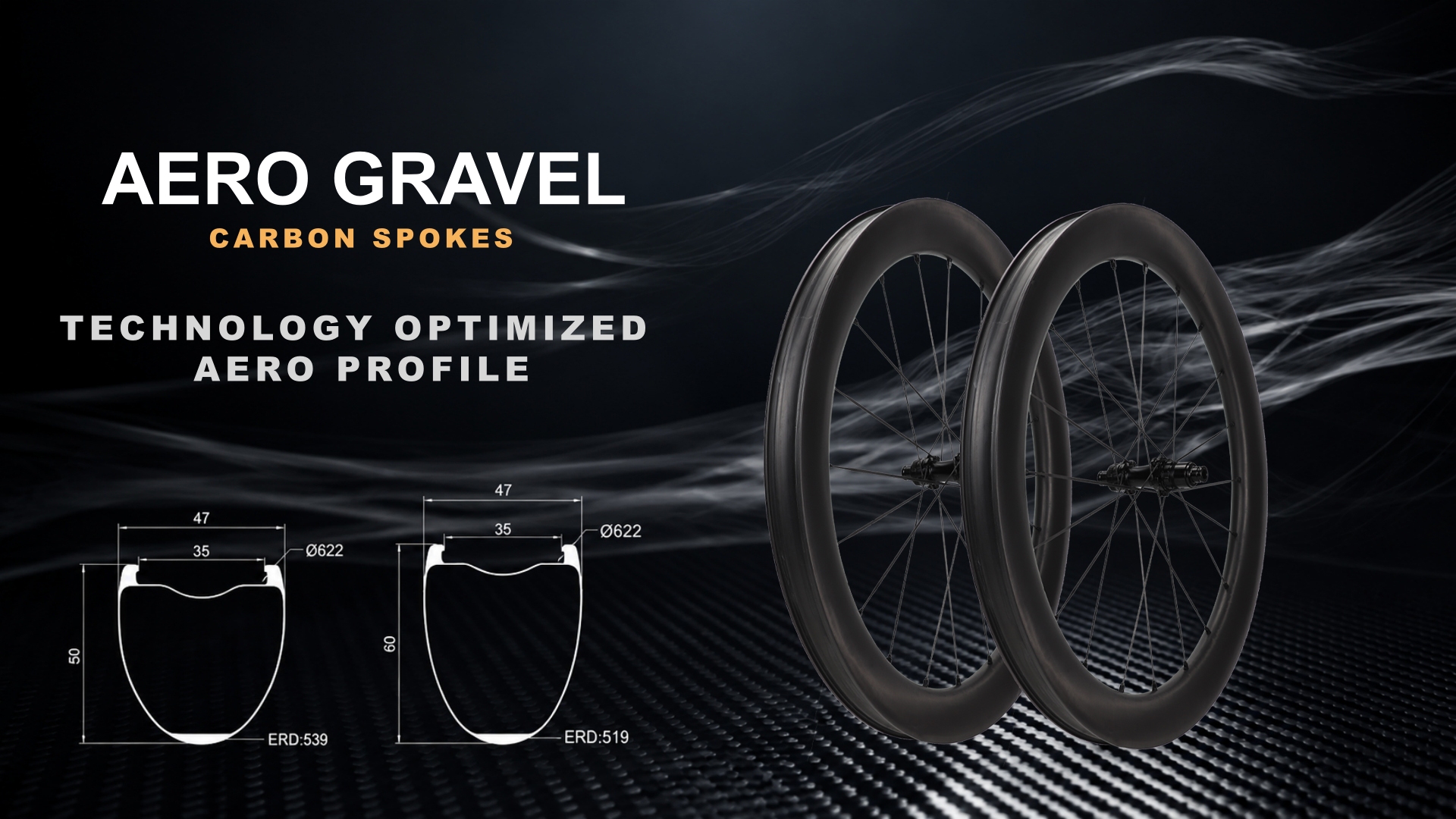 Aero Gravel Carbon Wheels with Carbon Spokes Technology