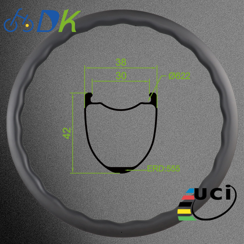 30mm Internal Width Wave Carbon Gravel Rim 700C Hooked Tubeless