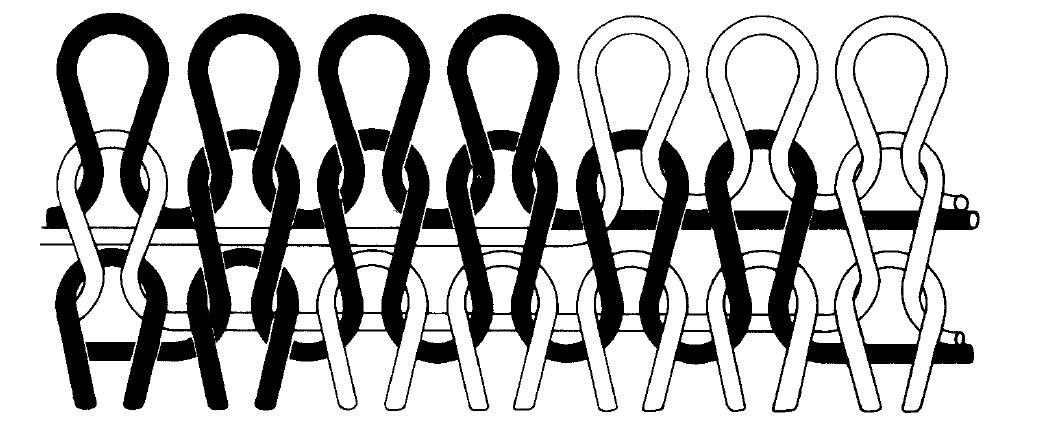 Single jersey jacquard in knit and miss stitches produces clear stitch definition