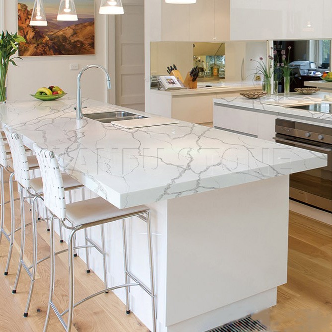 Calacatta White Quartz Stone Kitchen Countertop