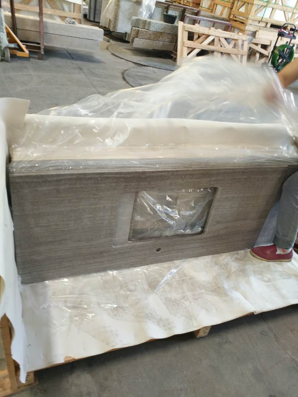 Polish Grey Marble Slab Kitchen