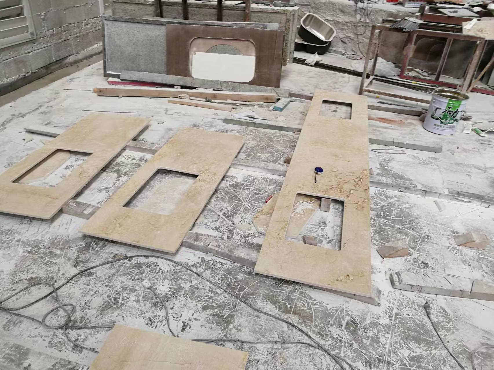 Polish Grey Marble Slab Kitchen