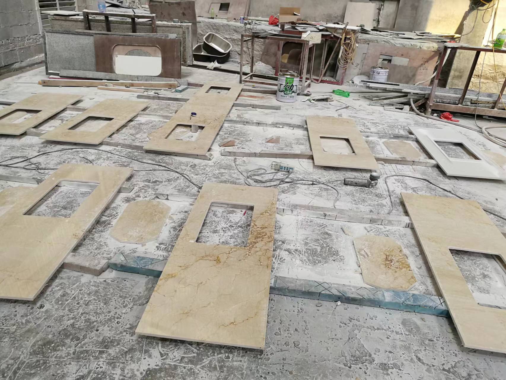 Polish Grey Marble Slab Kitchen