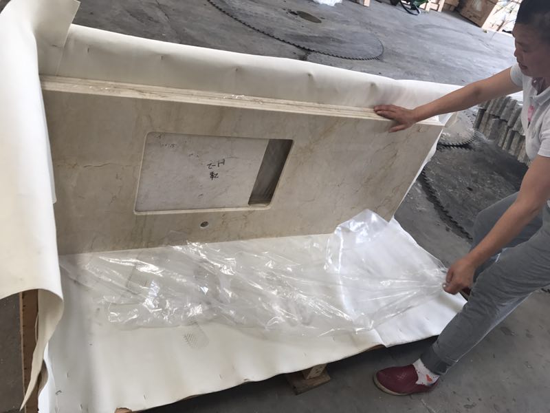 Polish Grey Marble Slab Kitchen