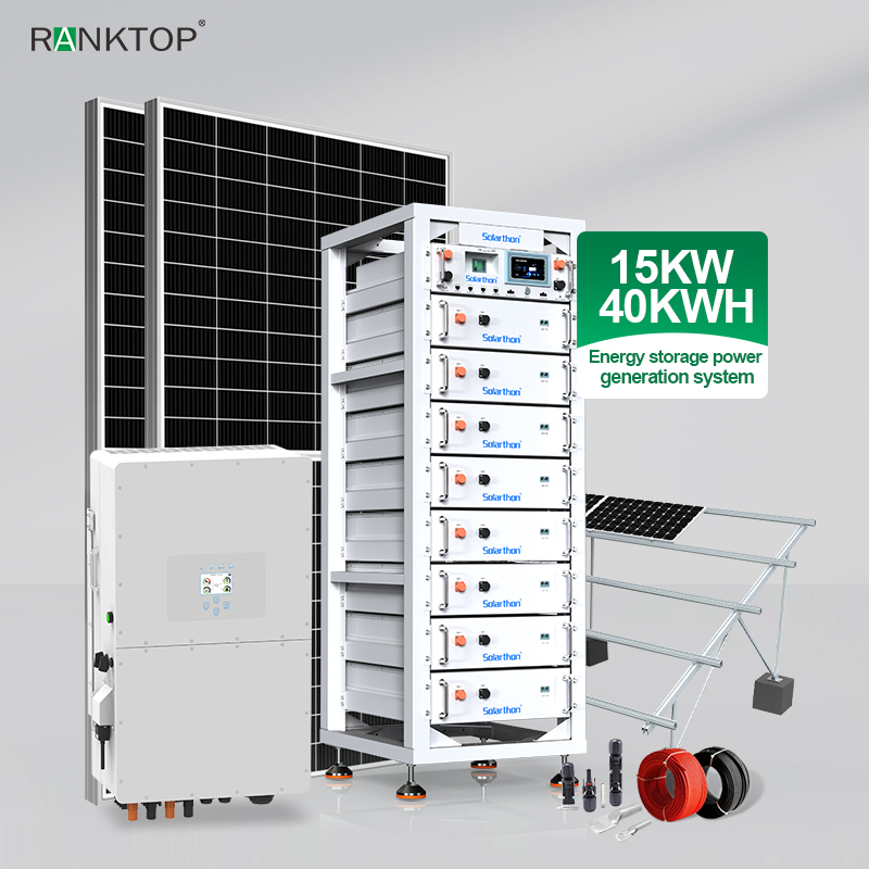 Complete Set 15KW 40KWH Hybrid Solar System with Risen Solar Panels Three Phase Inverter for Household Use