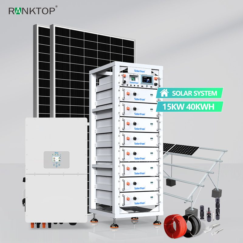 Complete Set 15KW 40KWH Hybrid Solar System with Risen Solar Panels Three Phase Inverter for Household Use