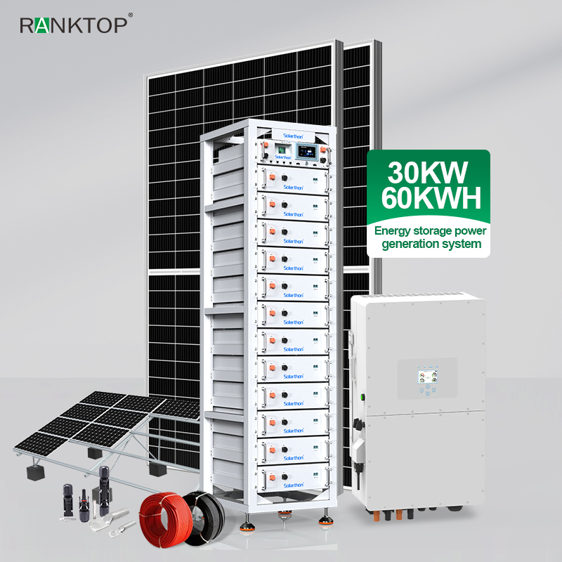 Complete Set Solar Energy Power Storage System 30kw 60KWH Hybrid Solar Panel Electric Power Generation Kit