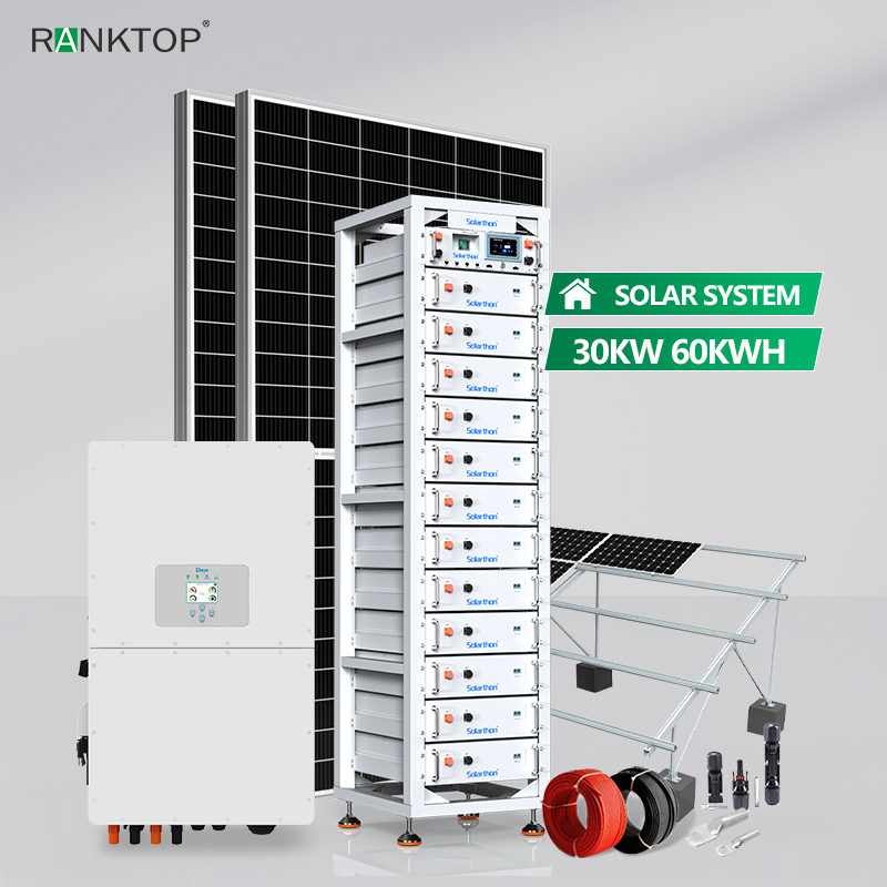 Complete Set Solar Energy Power Storage System 30kw 60KWH Hybrid Solar Panel Electric Power Generation Kit