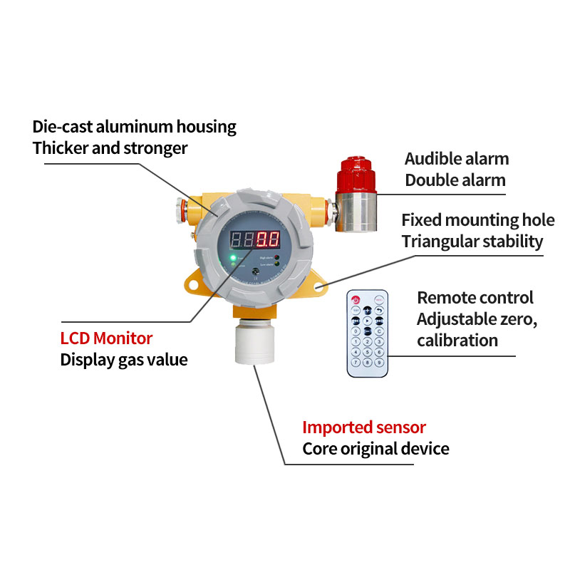 Fixed gas detector with display and alarm