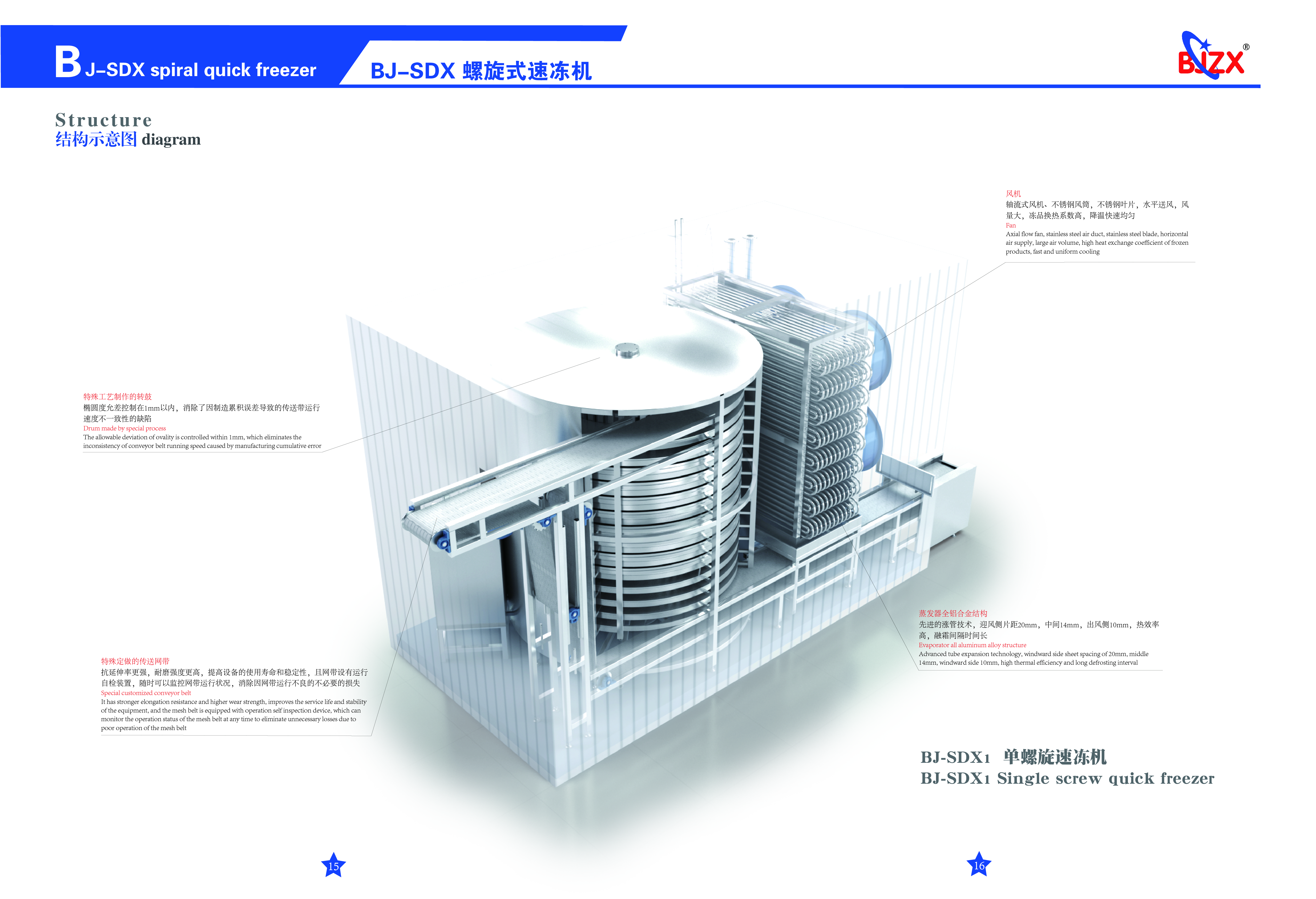 Pastry single spiral freezing machine