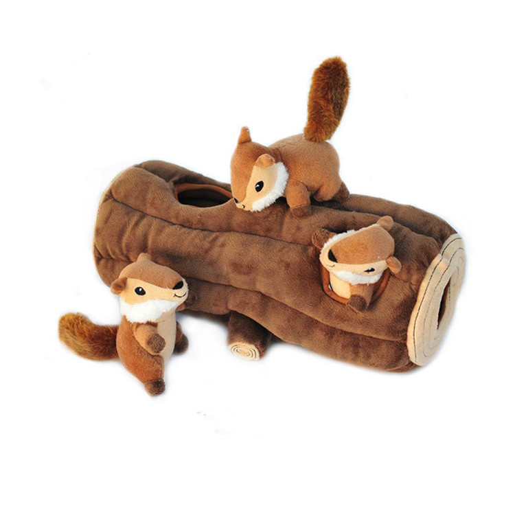 Cute cartoon 3 little squirrel plush toys with tree house set
