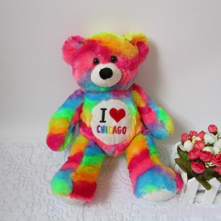 Custom plush colorful rainbow teddy bear stuffed toy