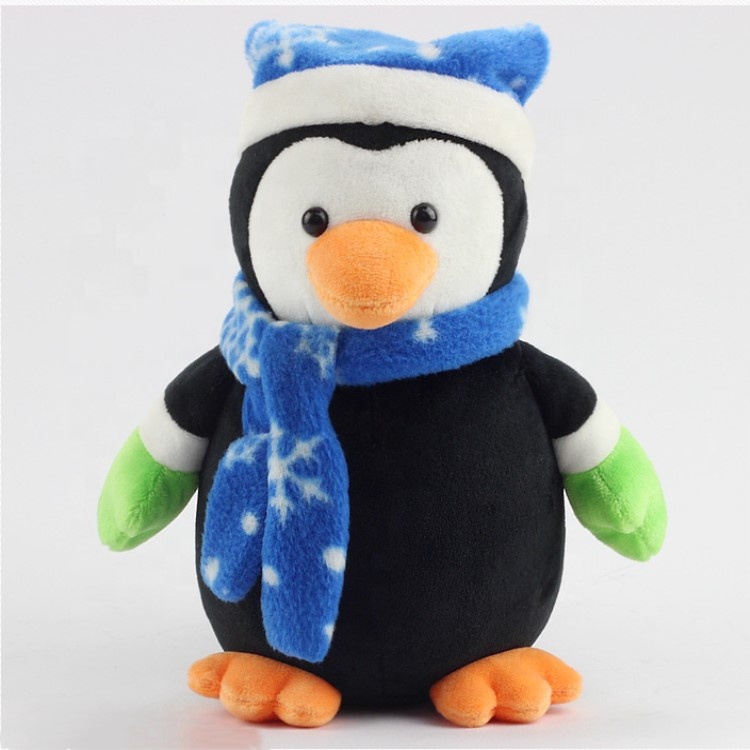 Festival Christmas stuffed plush penguin toy with scarf hat