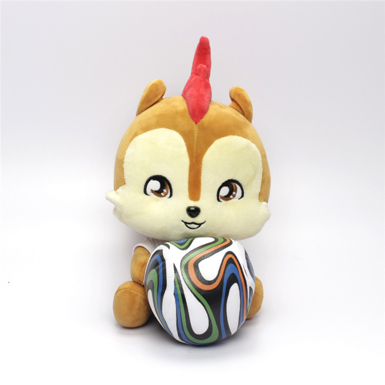 Factory customized sports mascot toys plush squirrel with football