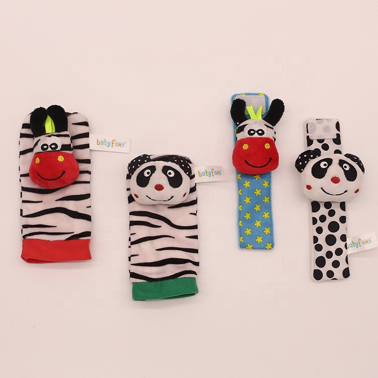 Popular animal infant newborn toy plush wrist rattle baby foot socks