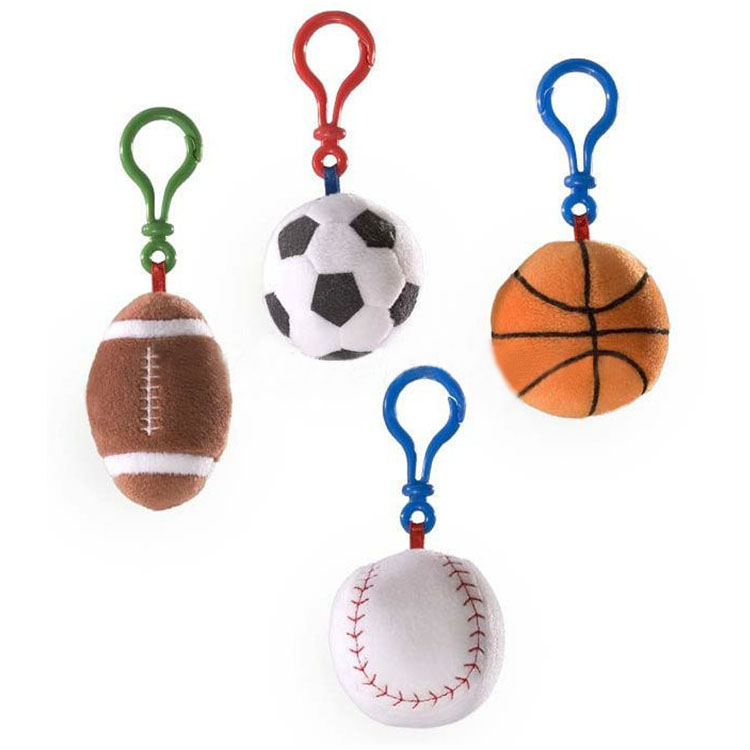Sports plush football baseball and basketball with backpack clip