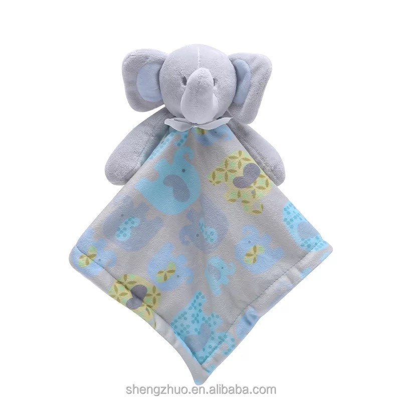 High quality elephant baby blanket plush animal head security baby blanket toys
