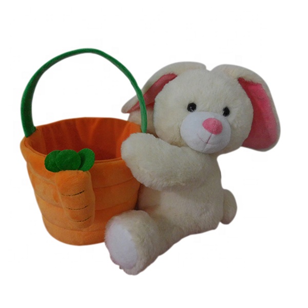 Custom rabbit Easter toy with basket stuffed long ear bunny