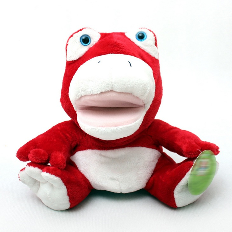 Stuffed frog hand puppet open mouth