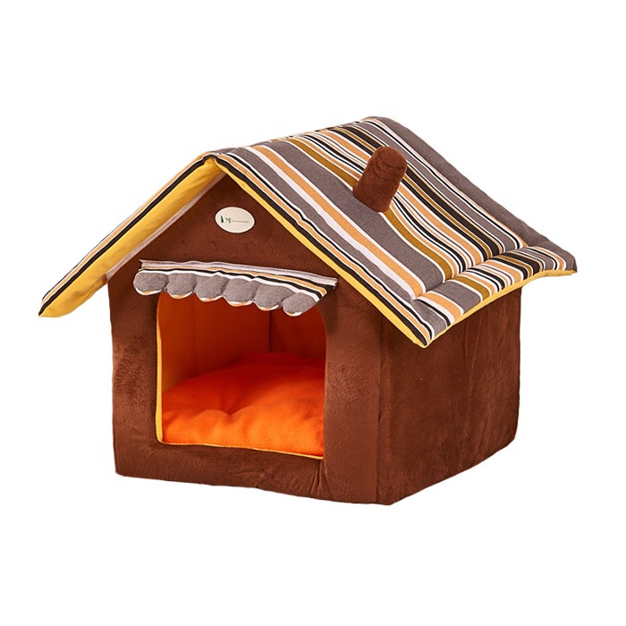 Stuffed pet bed plush dog house with removable cushion