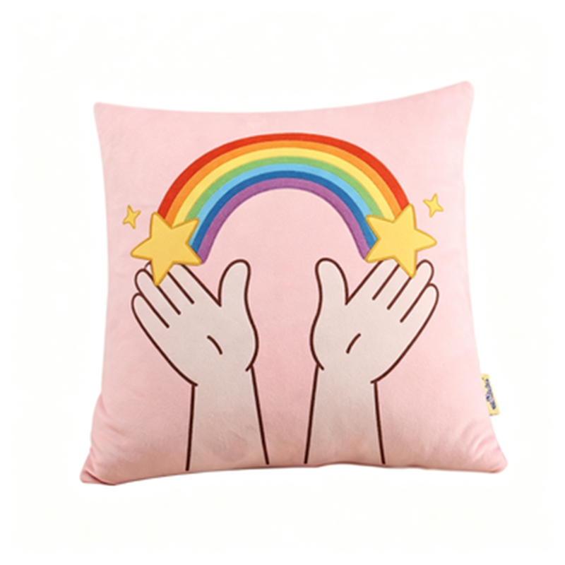 Custom OK Hand Print Throw Pillow, Cute Floral Cushion, Factory Direct, Low MOQ, OEM/ODM for Home & Sofa Decor