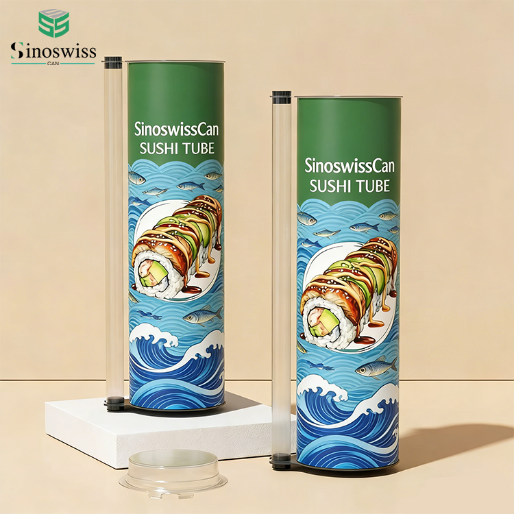 Push Up Sushi Paper Tube Packaging Food Grade Cylinder Can with Chopstick Holder