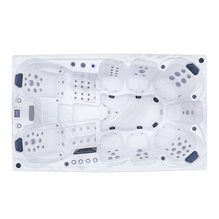 Grote jacuzzi en bubbelbad voor 9 personen, ideaal voor buiten.