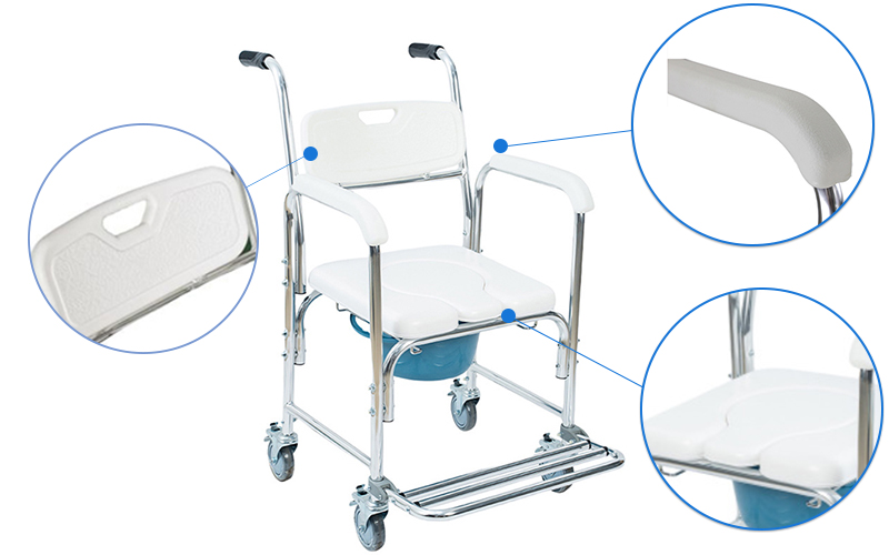 commode wheel chair with brake