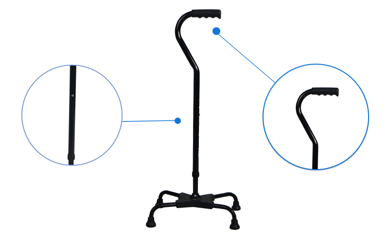 Adjustable Quad Cane with Comfort Grip Foam Padded Handle
