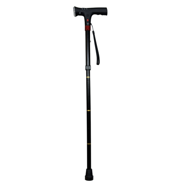 Foldable T-handle cane with built-in light