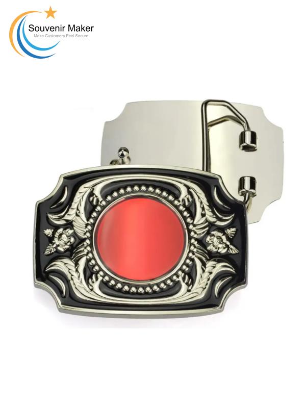 Bright silver with red translucent belt buckle