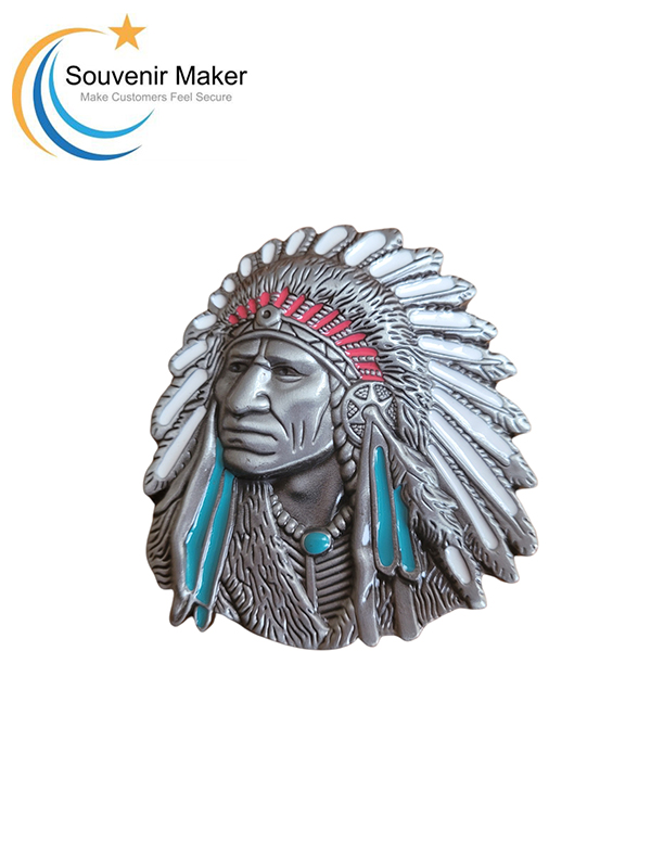 Fivela de cinto prata antiga cabeça de chefe nativo americano turquesa ocidental