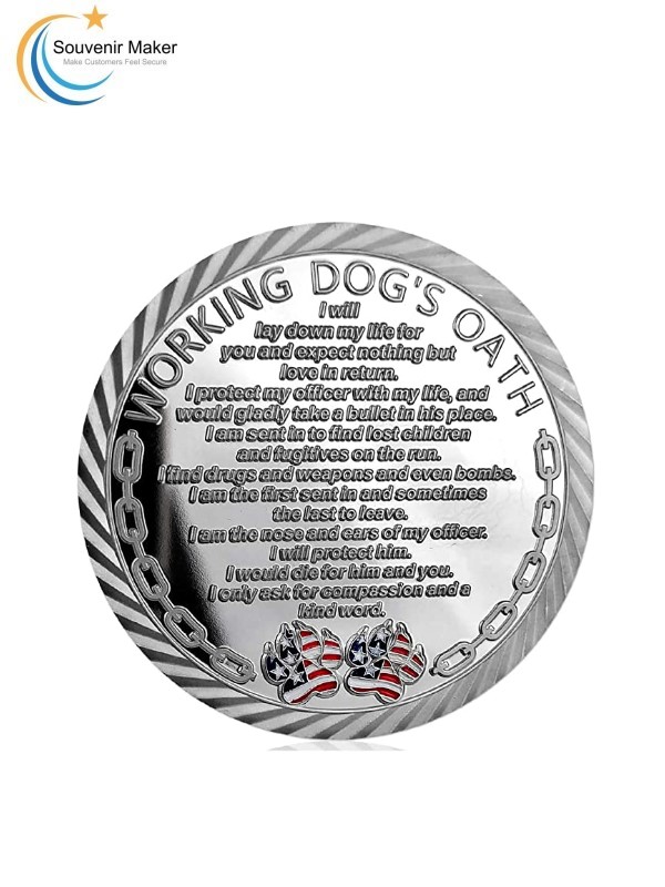 Bright Silver Police Dog K9 Challenge Coin