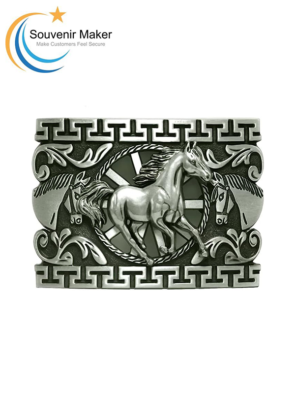 Fivela de cinto de cowboy ocidental gravada em prata Moranse