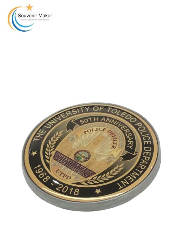 Moneda de Desafío Personalizada en Acabado Plata Antigua e Impresión Offset