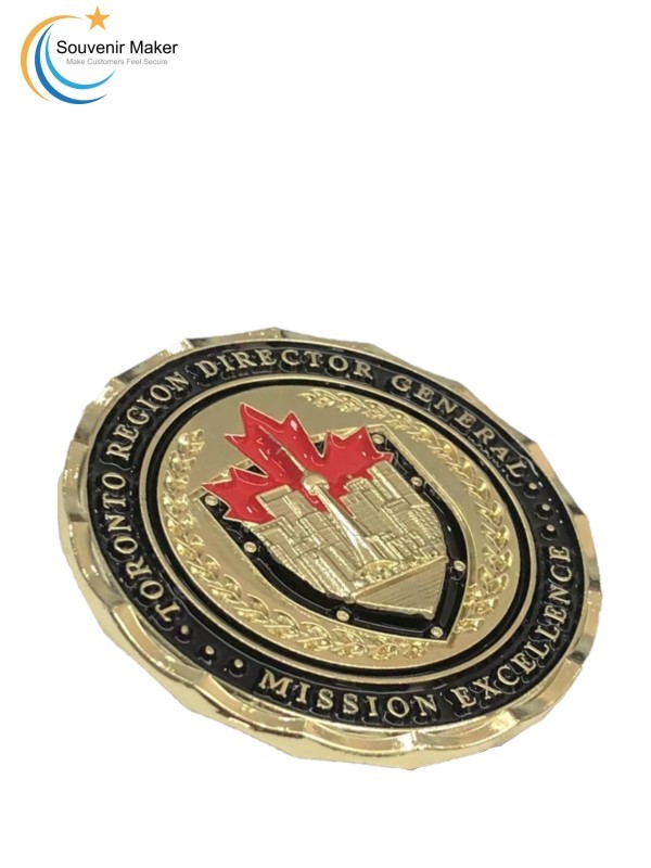 Custom Challenge Coin in Bright Gold Finish with 3D Engravings