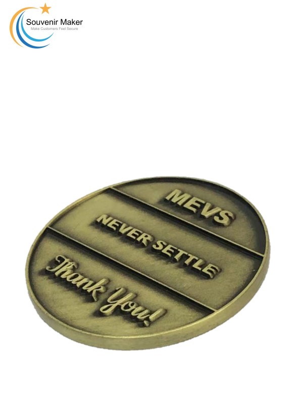 Custom Challenge Coin in Antique Brass Finish Filled with Soft Enamel