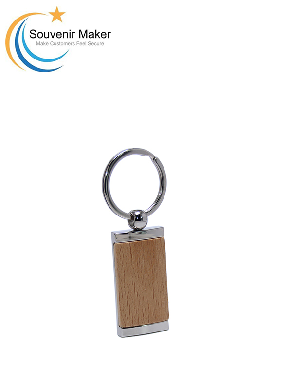 Rectangular Wood Stainless Steel Keychain