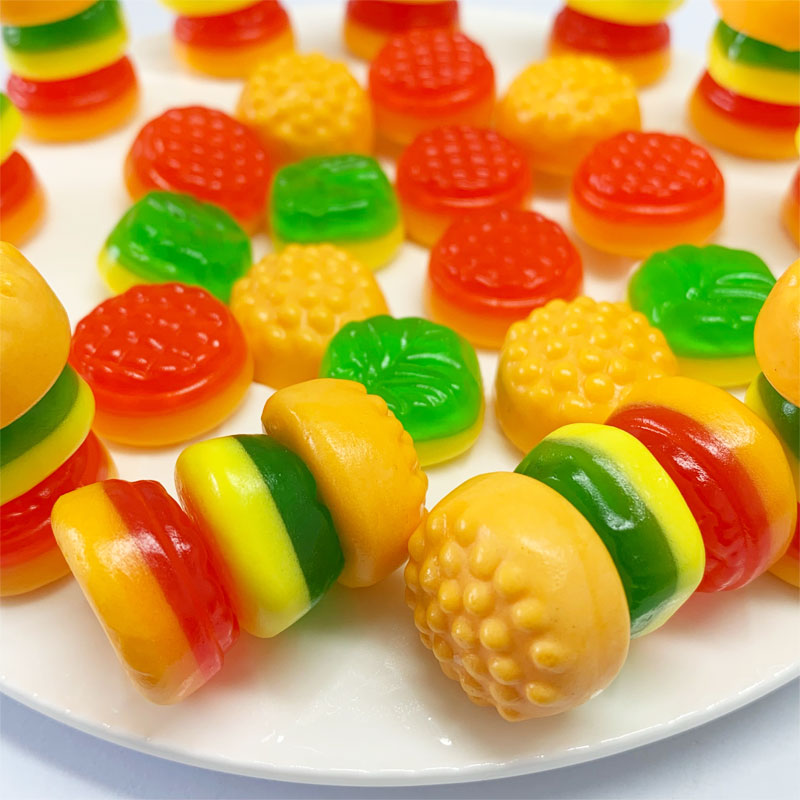 Hot selling Halal fruit flavor Cute hamburger Shaped Bulk Gummy Candy