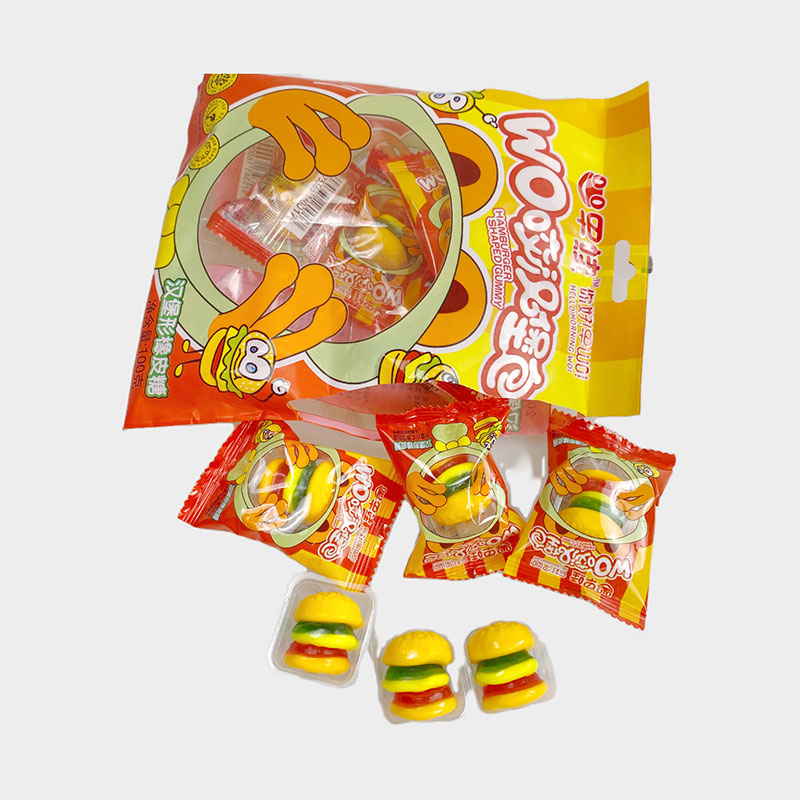 Factory price yummy hamburger shaped gummy candy sweet halal gummy candy kid leisure candy