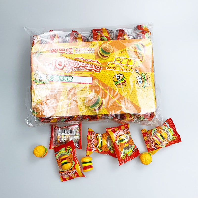 Wholesale custom candy OEM package delicious fast food hamburger gummy candy for halal