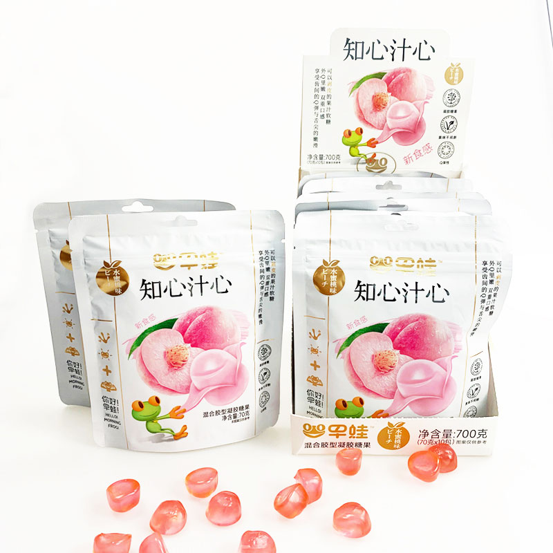 wholesale peelable peach candy flavor fruit halal soft candy fruit gummy candy