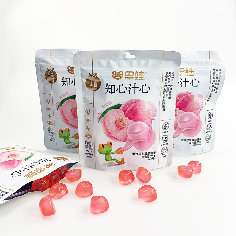 wholesale peelable peach candy flavor fruit halal soft candy fruit gummy candy