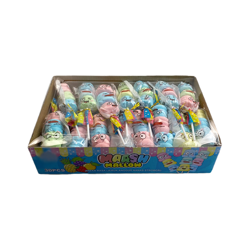 High Quality Colorful Mixed Fruit Flavor Funny Shaped Cotton Lollipop Marshmallow Candy