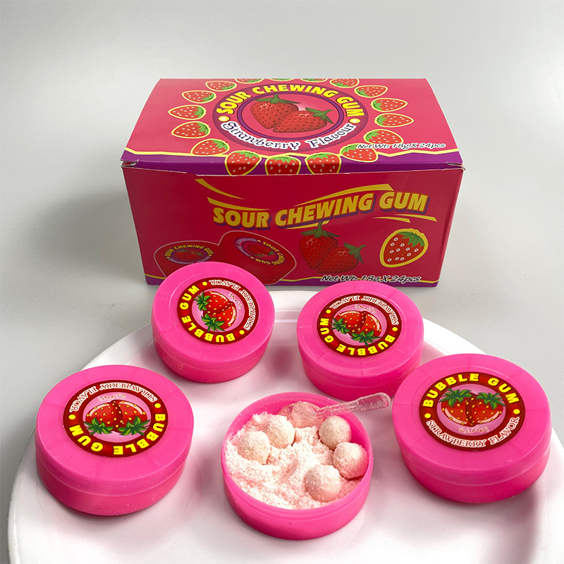 Hot Sell Strawberry Flavor Bubble Gum With Sour Powder Cheap Halal Chewing Gum