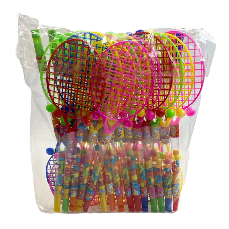 Mini Colourful Plastic Badminton Racket With Whistle Toy Candy