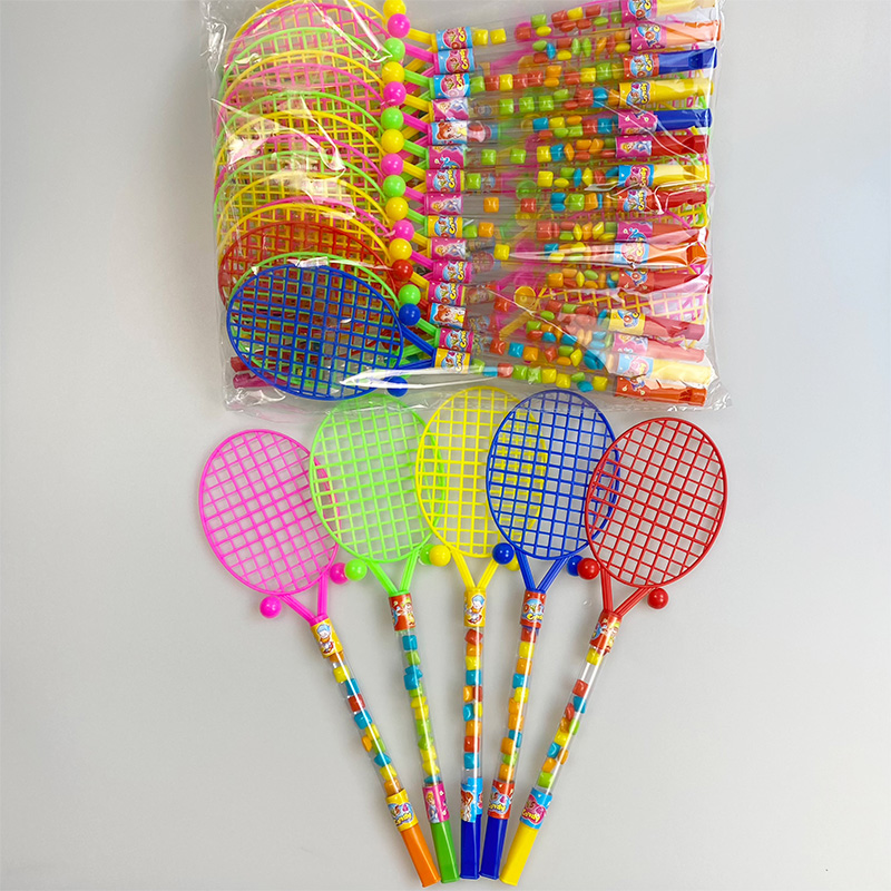 Mini Colourful Plastic Badminton Racket With Whistle Toy Candy