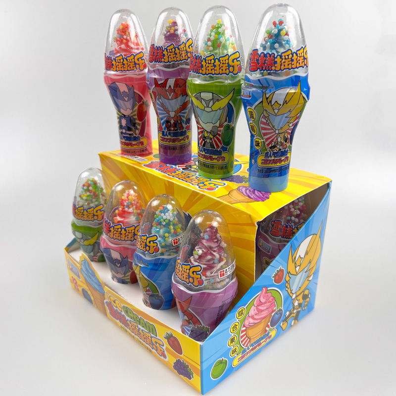 Funny shaking ice cream cone bottle with fruity ice cream shaped hard candy and bead candy