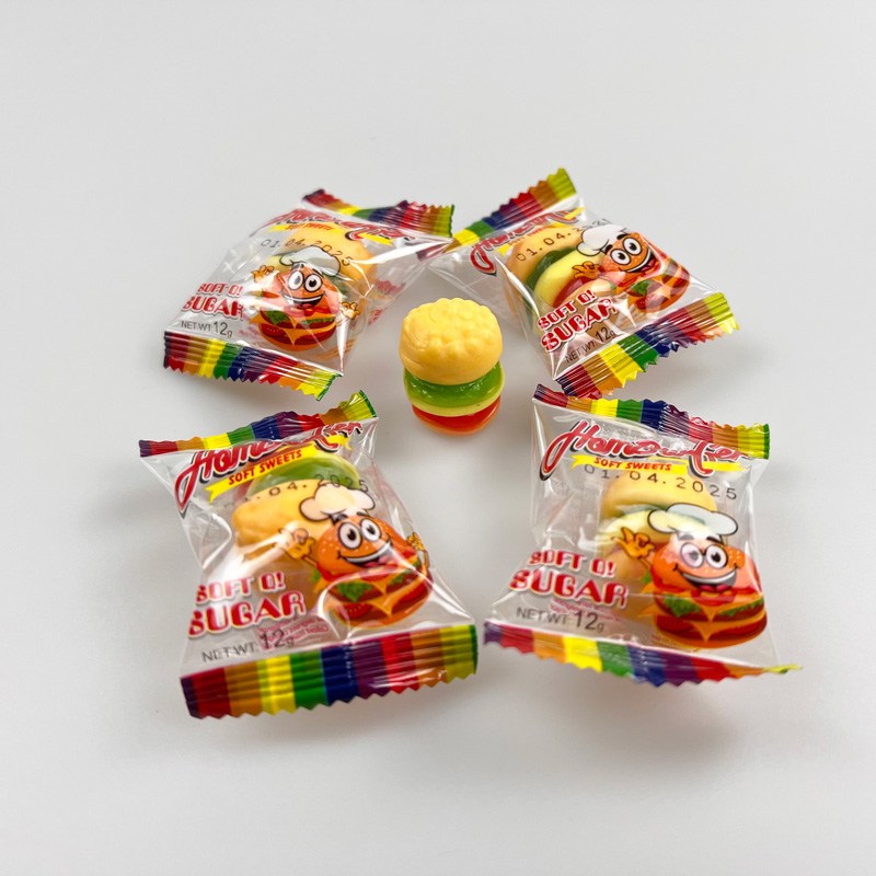 Little hamburger chef mini hamburger shaped mixed fruits flavor gummy candy soft sweet candy