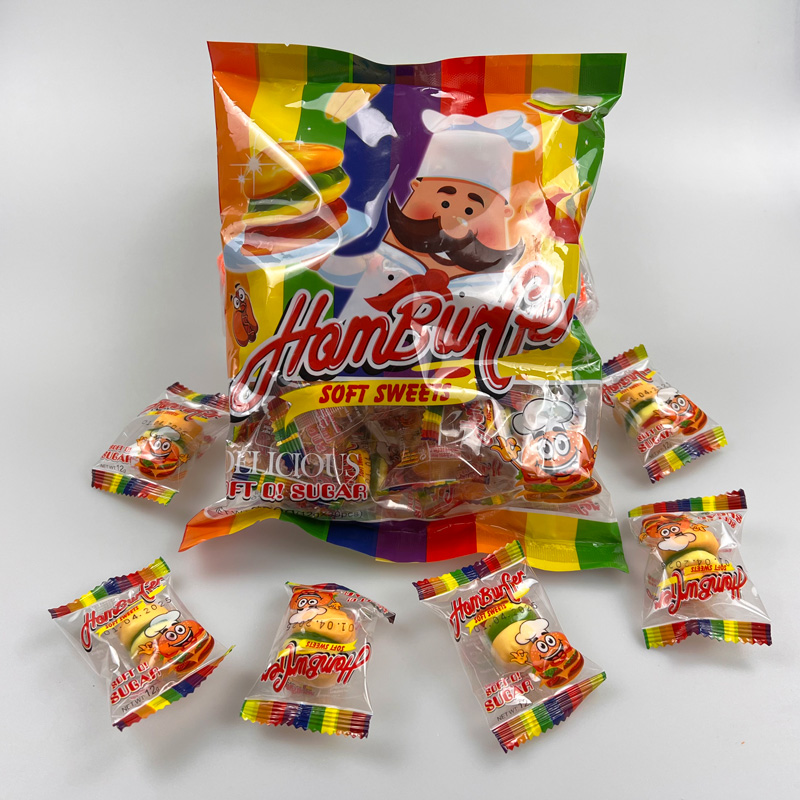 Little hamburger chef mini hamburger shaped mixed fruits flavor gummy candy soft sweet candy